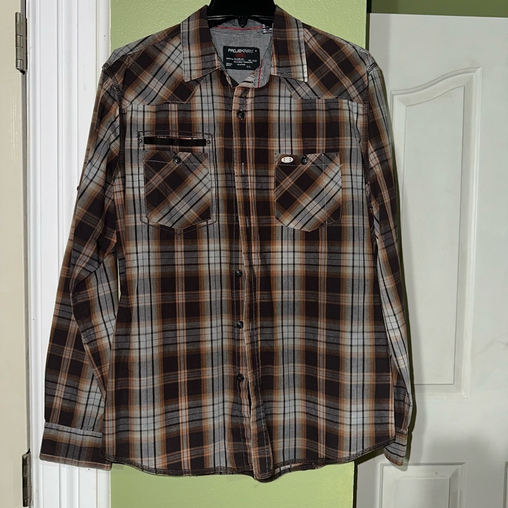 Men's Brown Plaid Shirt